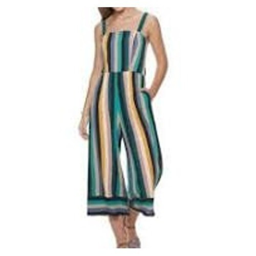 Speechless Pant Suit Women's Striped Cropped Jumpsuit Size Medium